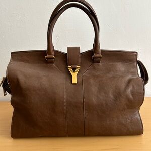 Yves Saint Laurent Brown Leather Bag with Gold Accent